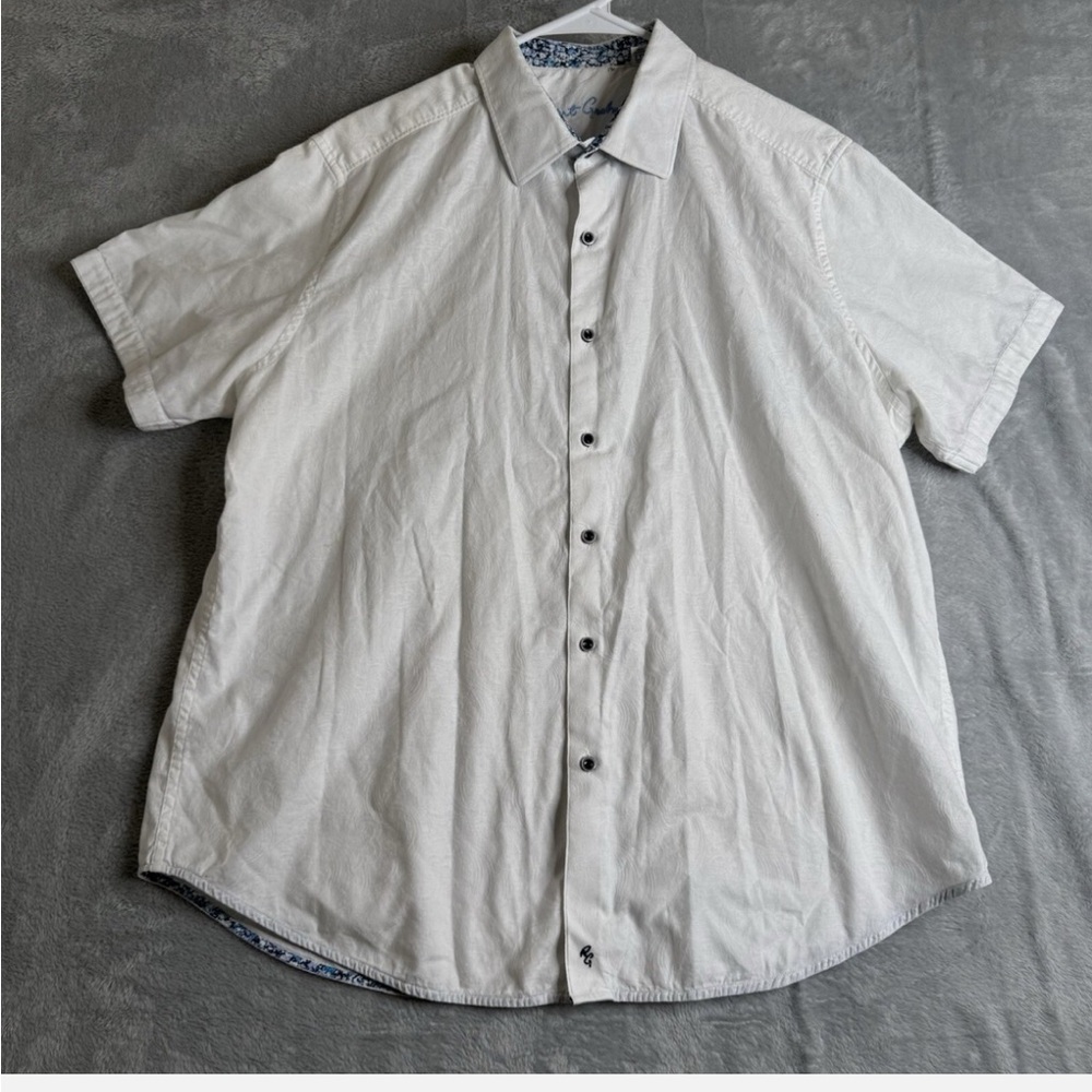 Robert Graham Shirt Mens 2XL White Short Sleeve Button Up Classic Fit Embroider